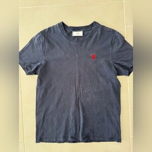 Ami Alexandre Mattiussi Dark Blue Tee with Red Emblem